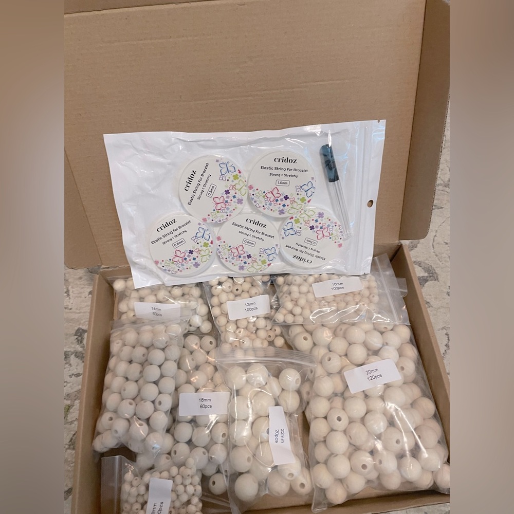 Set of wooden beads and jewelry making supplies